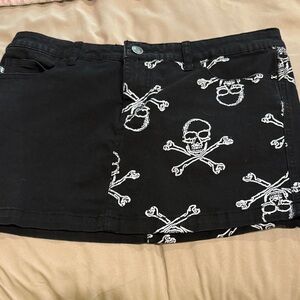 Royal Bones Black Mini Skirt with White Skull Print